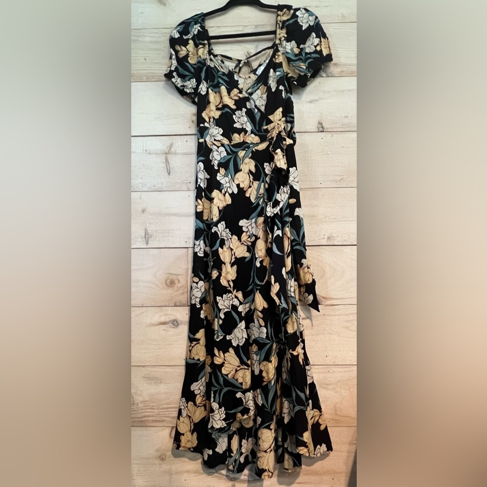 Band of the Free Black Floral Wrap Dress